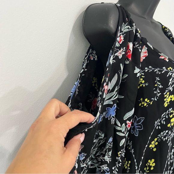 NWT Parker Black Blue Woodland Floral Printed Cold Shoulder Agave Mini Dress L - Picture 6 of 16
